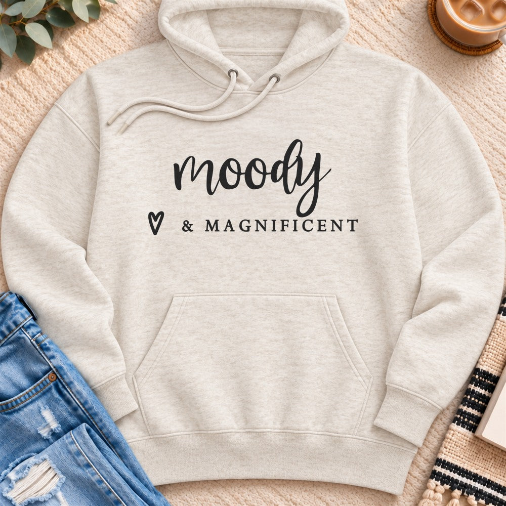 Moody & Magnificent Premium Hoodie in Oatmeal Heather - Quiet Chaos Co unisex mental health hoodie