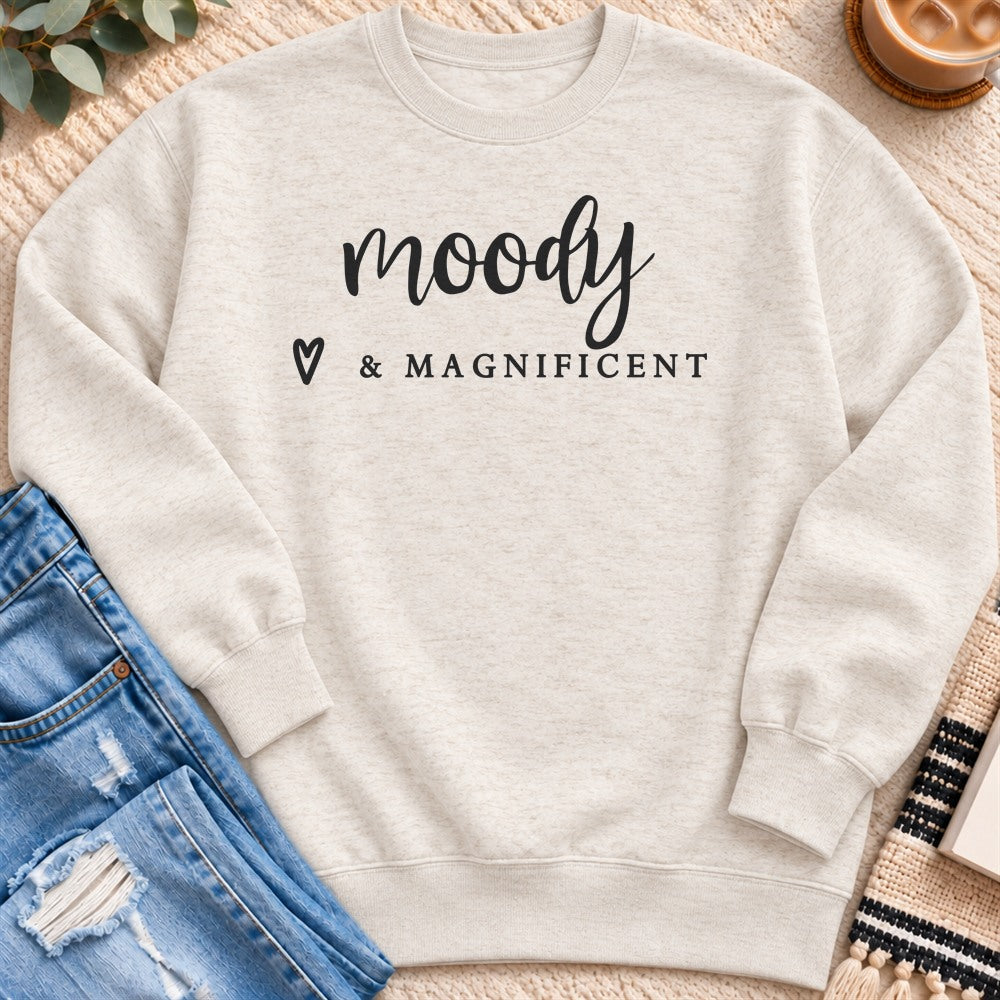 Moody & Magnificent Sweatshirt in Oatmeal Heather - Quiet Chaos Co unisex mental health sweatshirt