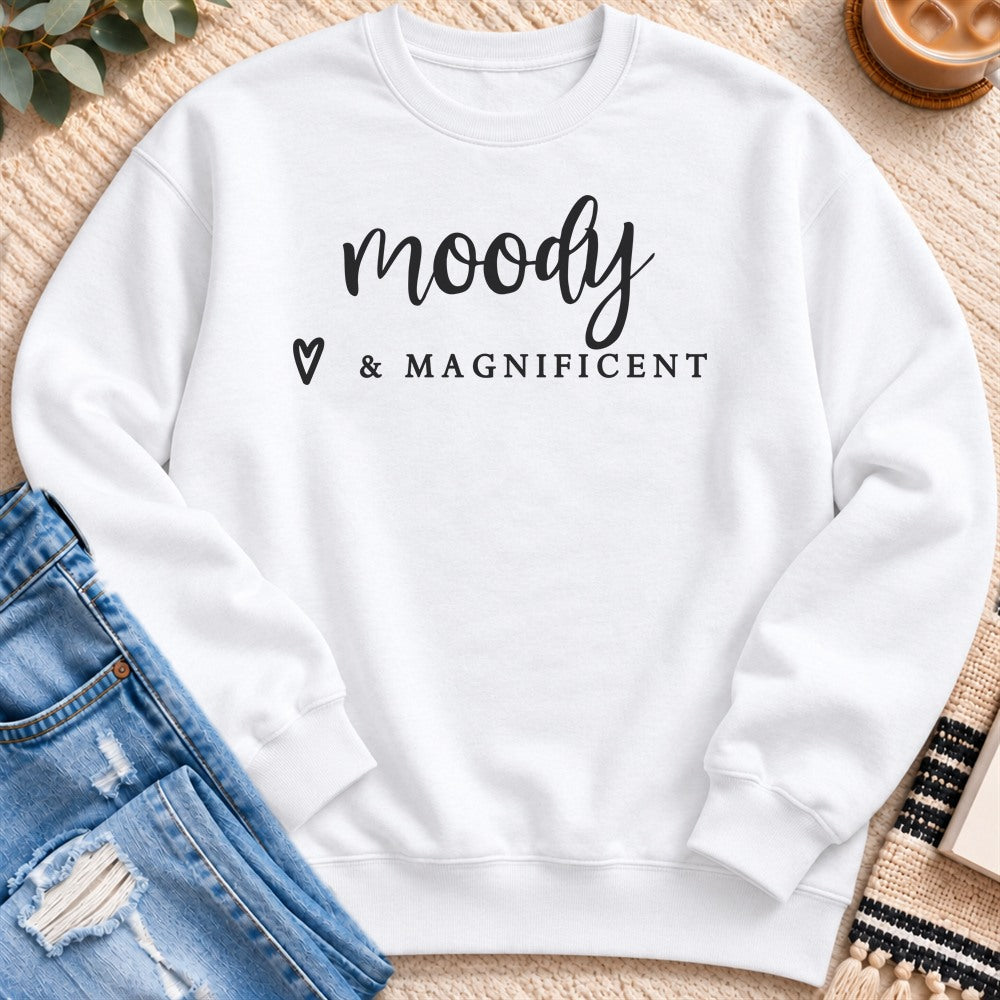 Moody & Magnificent Sweatshirt in White - Quiet Chaos Co unisex mental health sweatshirt