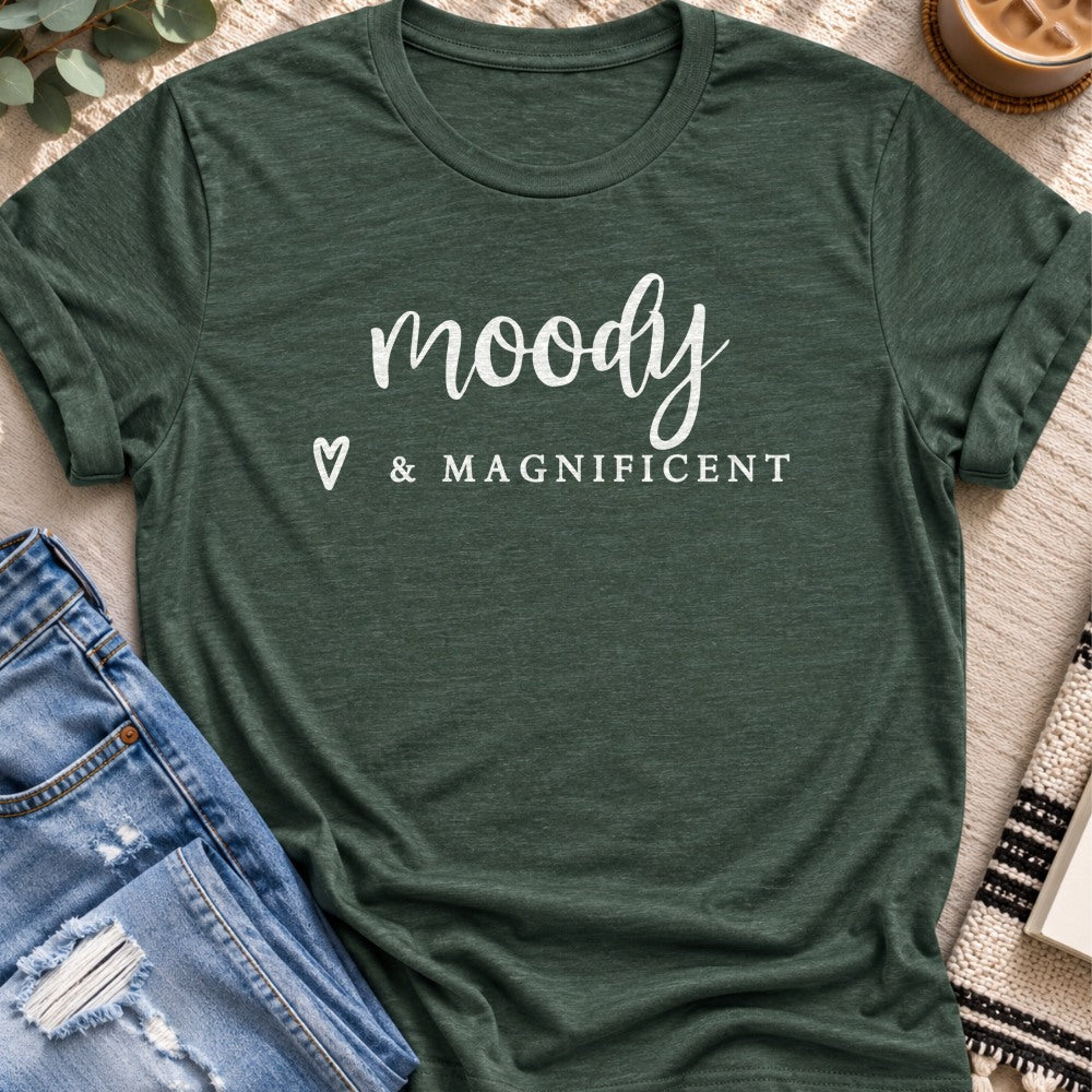 Moody & Magnificent T-Shirt in Heather Forest - Quiet Chaos Co unisex mental health tee