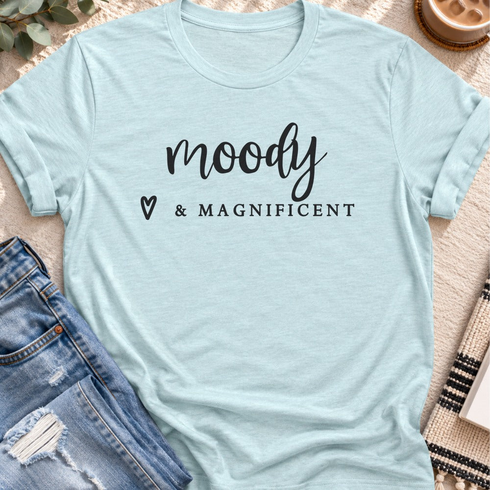Moody & Magnificent T-Shirt in Heather Prism Ice Blue - Quiet Chaos Co unisex mental health tee