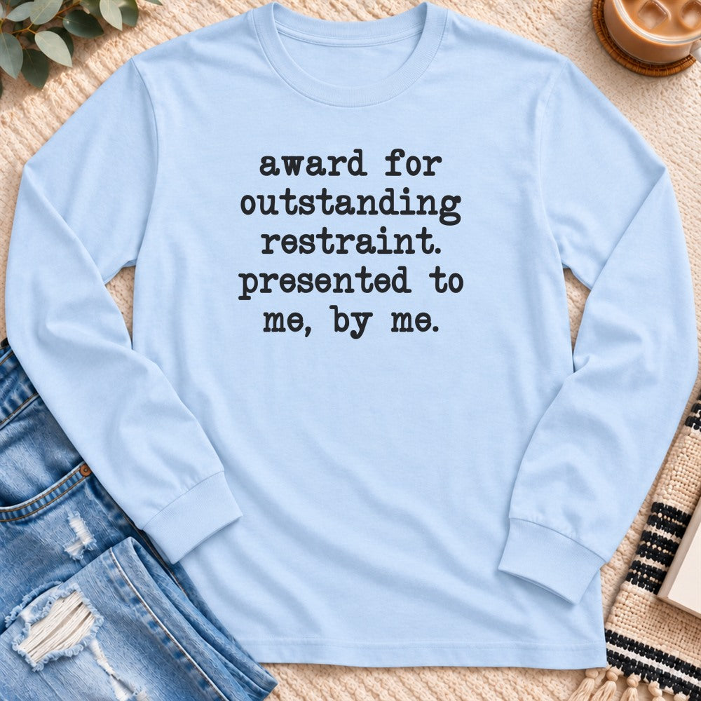 Award for Outstanding Restraint Long Sleeve in Light Blue - Quiet Chaos Co unisex mental health long sleeve tee