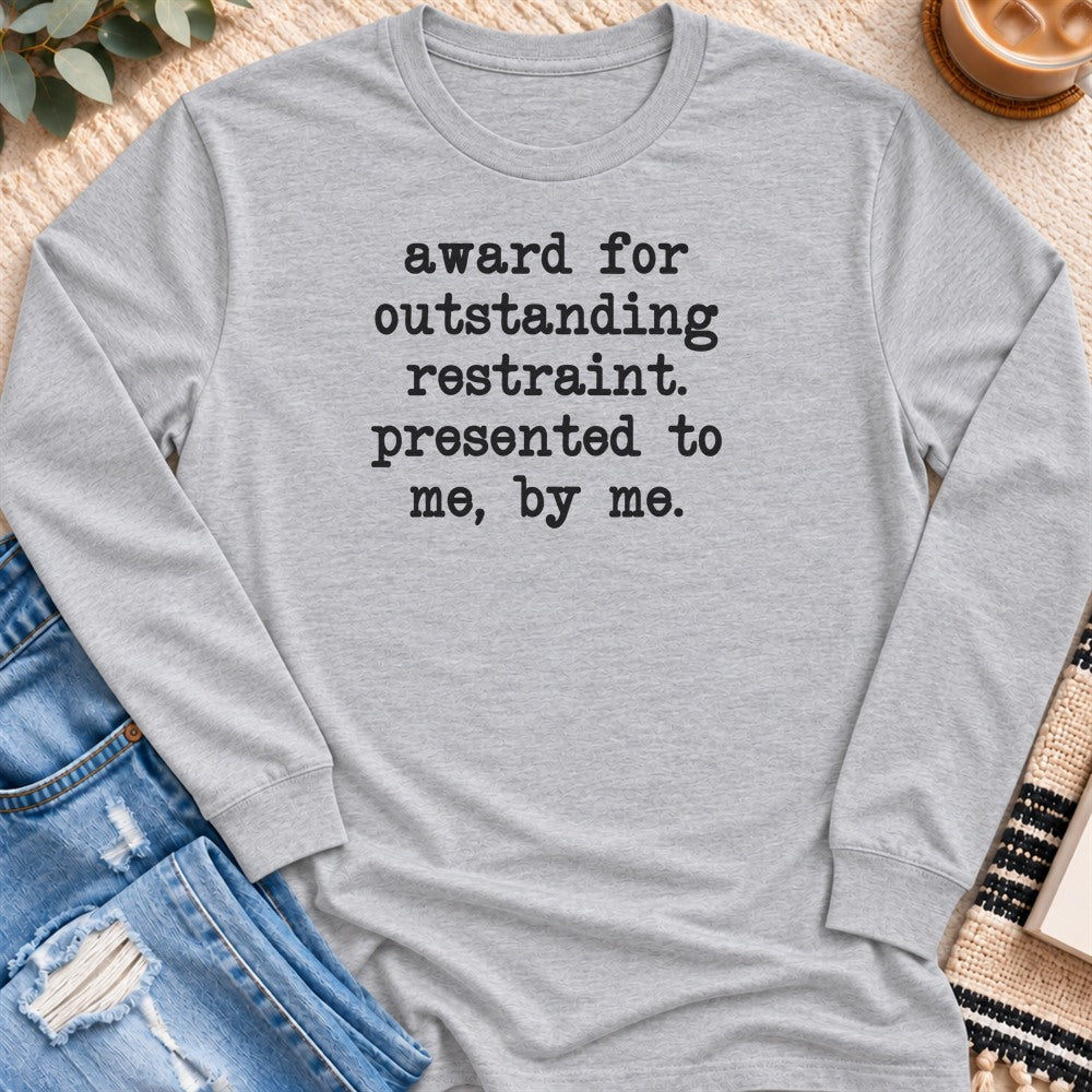 Award for Outstanding Restraint Long Sleeve in Sport Grey - Quiet Chaos Co unisex mental health long sleeve tee