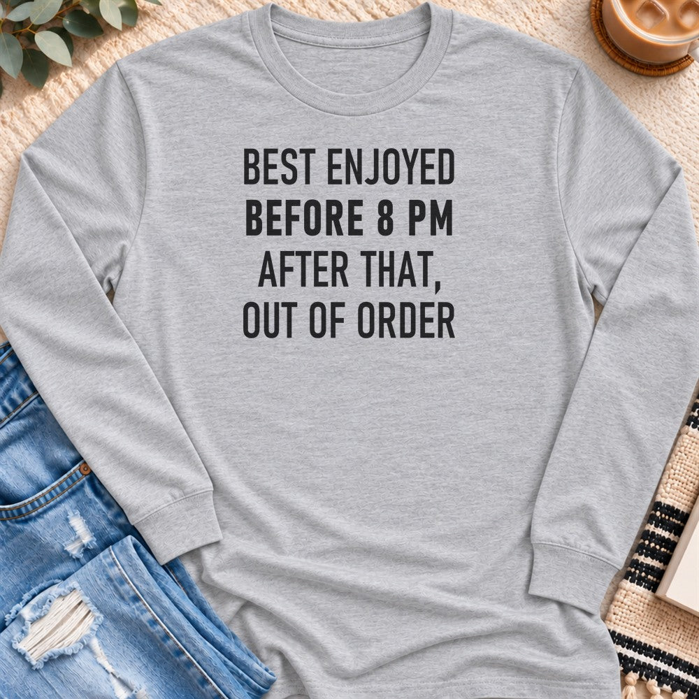 Best Enjoyed Before 8 PM Long Sleeve in Sport Grey - Quiet Chaos Co unisex mental health long sleeve tee