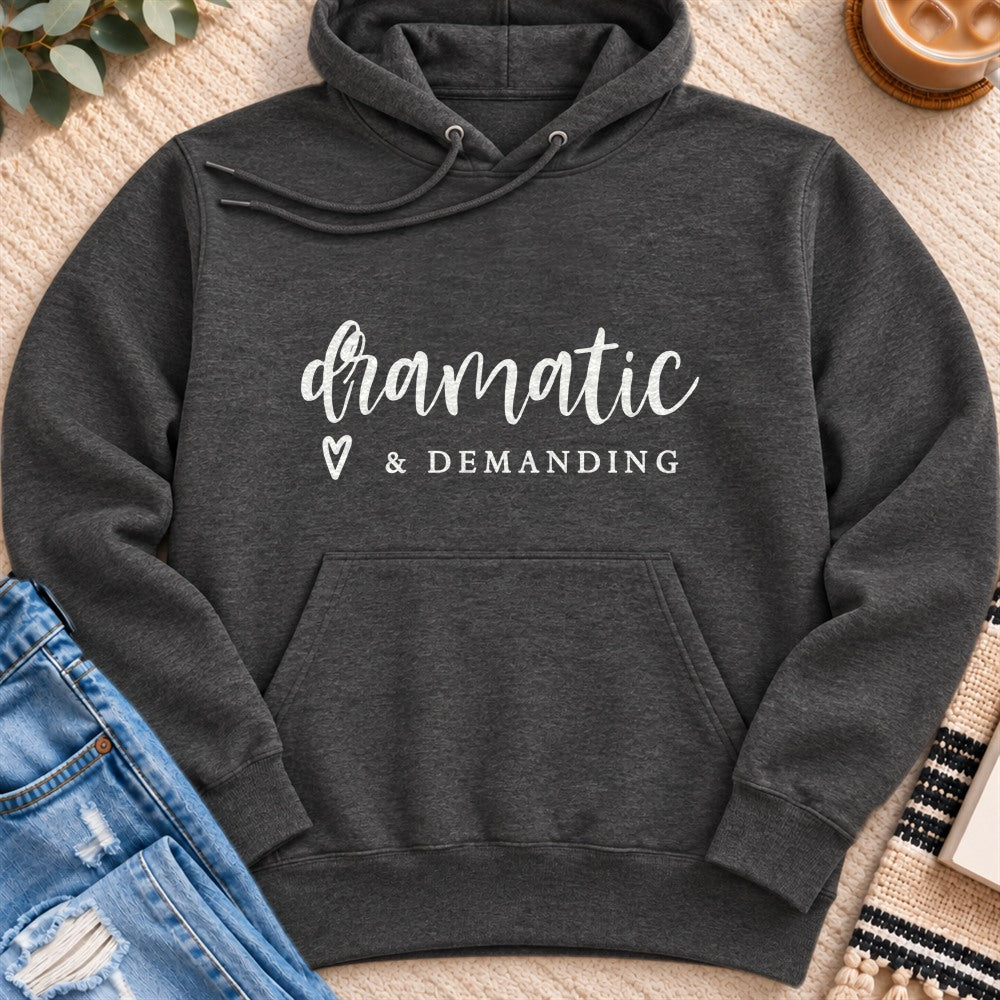 Dramatic & Demanding Premium Hoodie in Charcoal Heather - Quiet Chaos Co unisex mental health hoodie