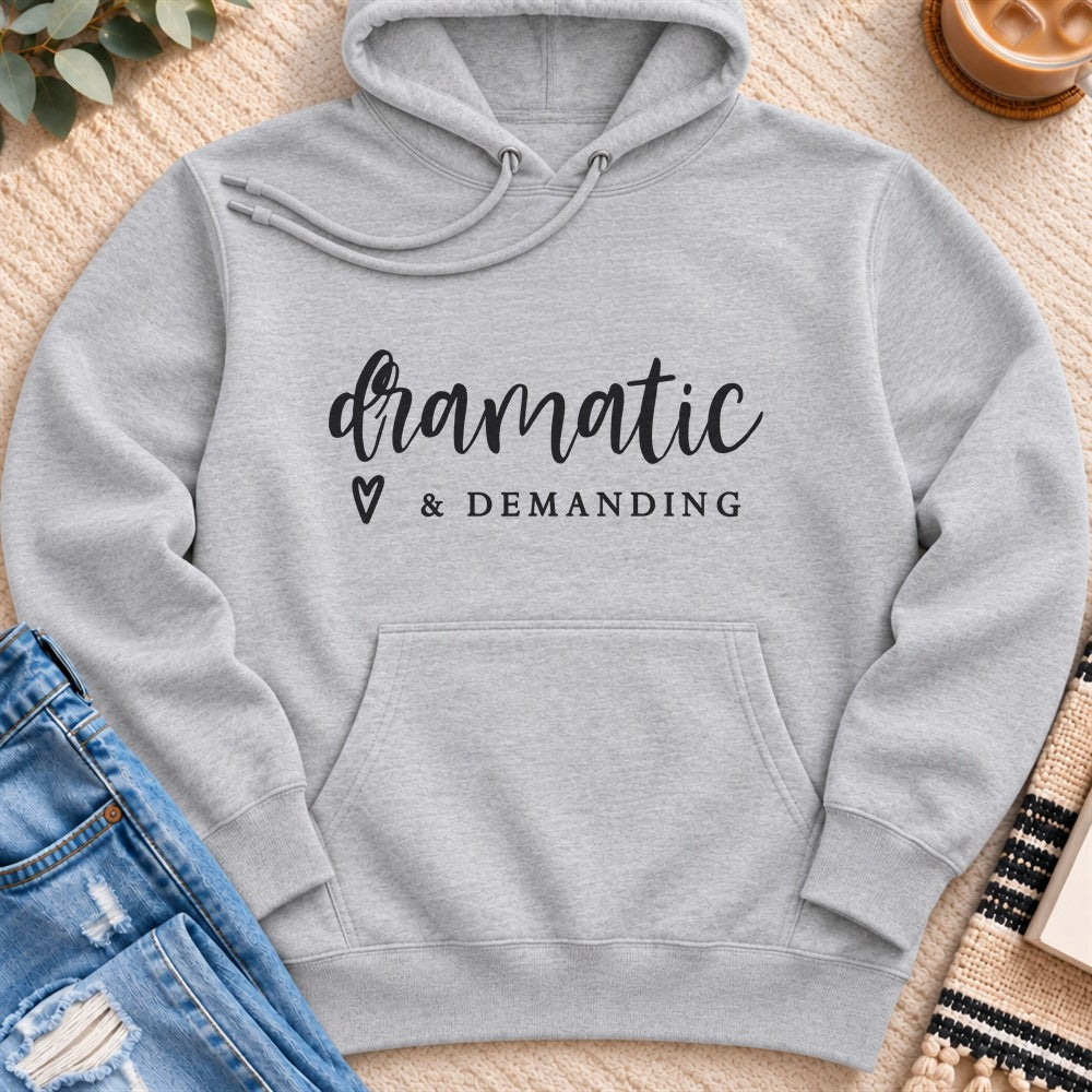 Dramatic & Demanding Premium Hoodie in Heather Grey - Quiet Chaos Co unisex mental health hoodie