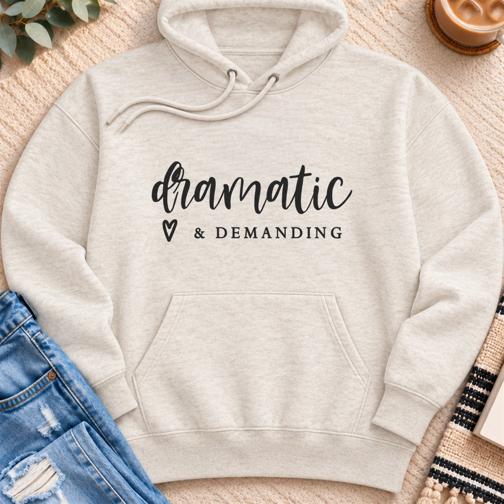 Dramatic & Demanding Premium Hoodie in Oatmeal Heather - Quiet Chaos Co unisex mental health hoodie
