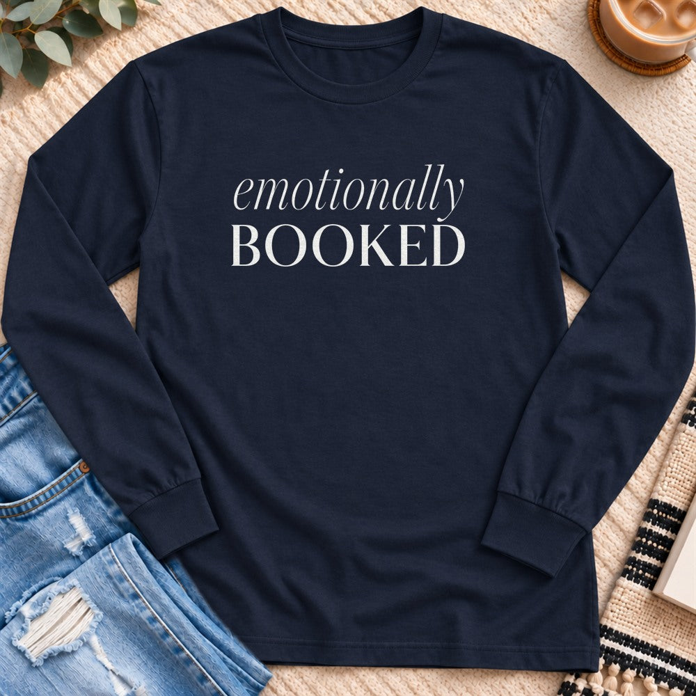 Emotionally Booked Long Sleeve in Navy - Quiet Chaos Co unisex mental health long sleeve tee