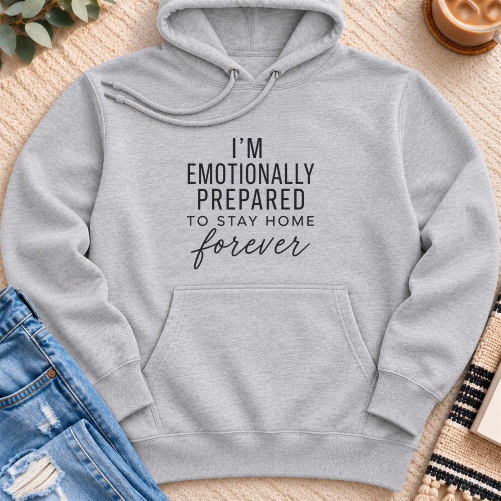 Emotionally Prepared to Stay Home Forever Premium Hoodie in Heather Grey - Quiet Chaos Co unisex mental health hoodie