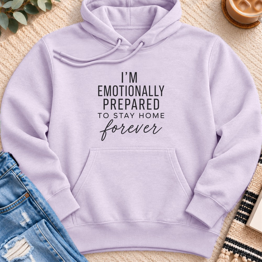 Emotionally Prepared to Stay Home Forever Premium Hoodie in Lilac - Quiet Chaos Co unisex mental health hoodie