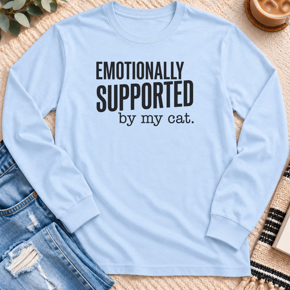 Emotionally Supported by my Cat Long Sleeve in Light Blue - Quiet Chaos Co unisex mental health long sleeve tee