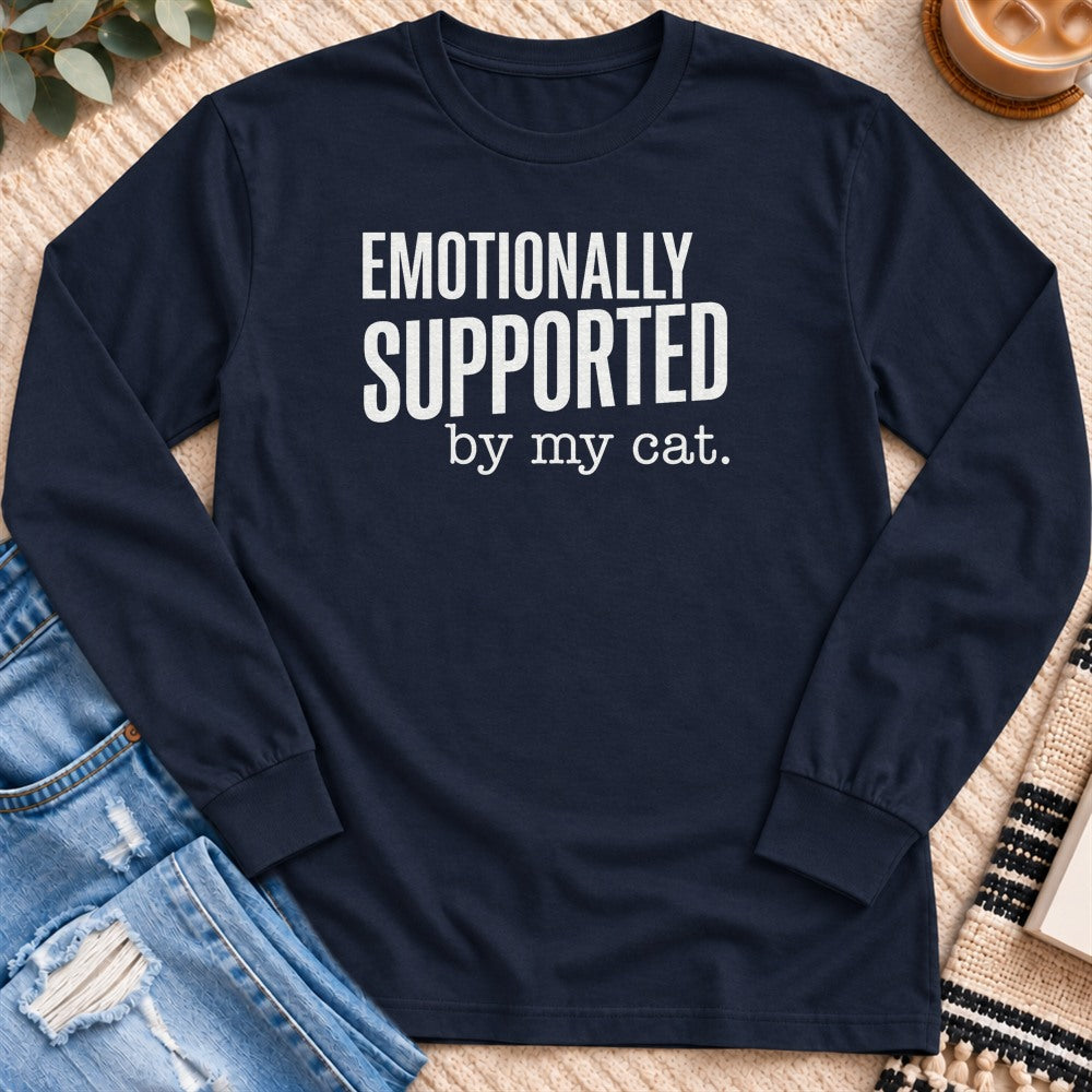 Emotionally Supported by my Cat Long Sleeve in Navy - Quiet Chaos Co unisex mental health long sleeve tee