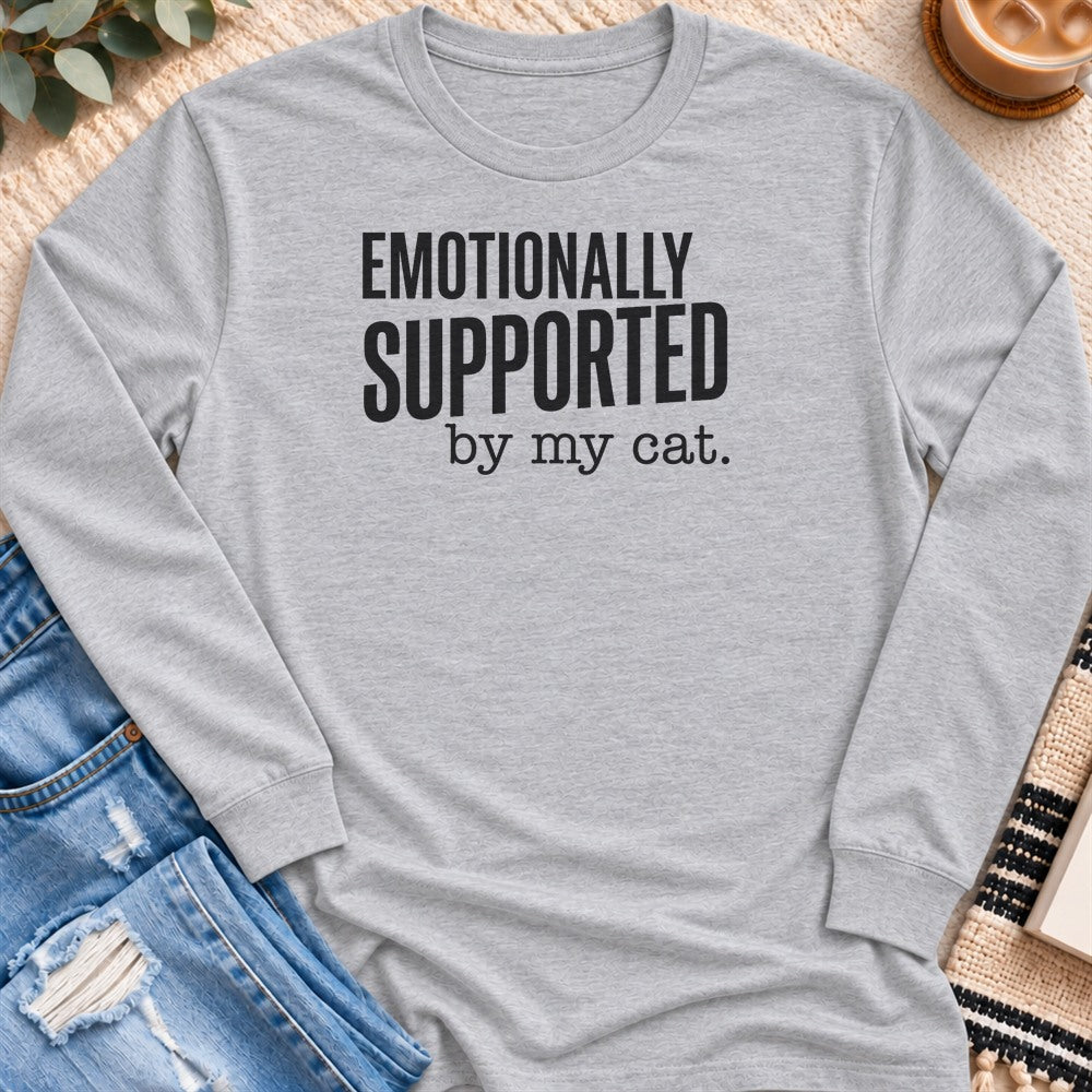 Emotionally Supported by my Cat Long Sleeve in Sport Grey - Quiet Chaos Co unisex mental health long sleeve tee
