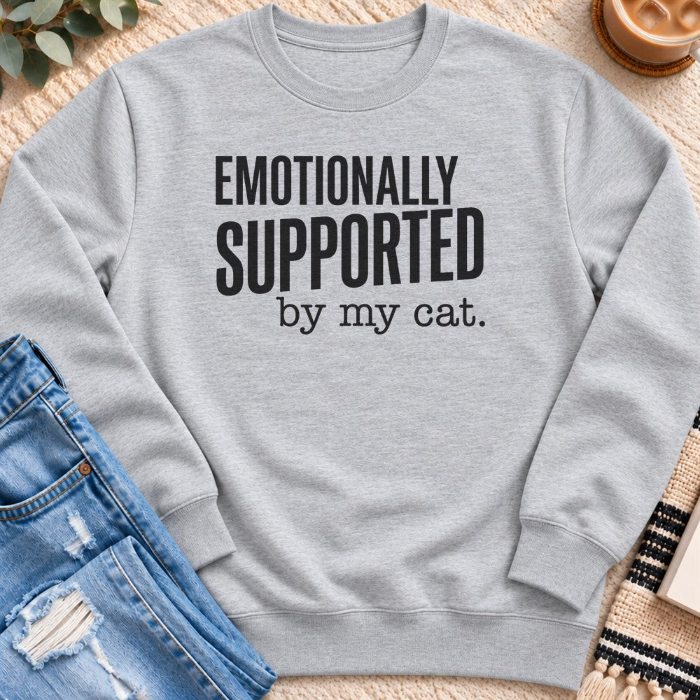 Emotionally Supported by my Cat Sweatshirt in Heather Grey - Quiet Chaos Co unisex mental health sweatshirt