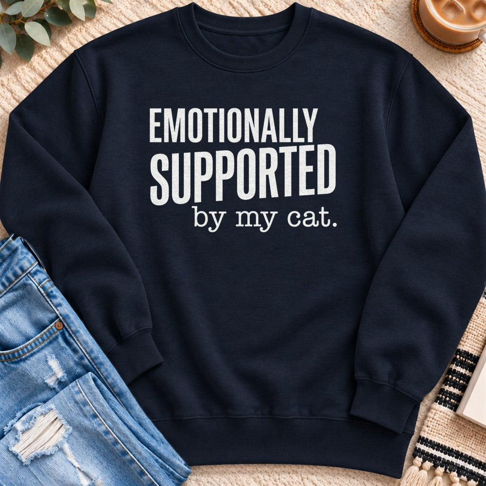Emotionally Supported by my Cat Sweatshirt in Navy - Quiet Chaos Co unisex mental health sweatshirt
