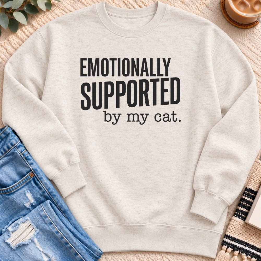 Emotionally Supported by my Cat Sweatshirt in Oatmeal Heather - Quiet Chaos Co unisex mental health sweatshirt