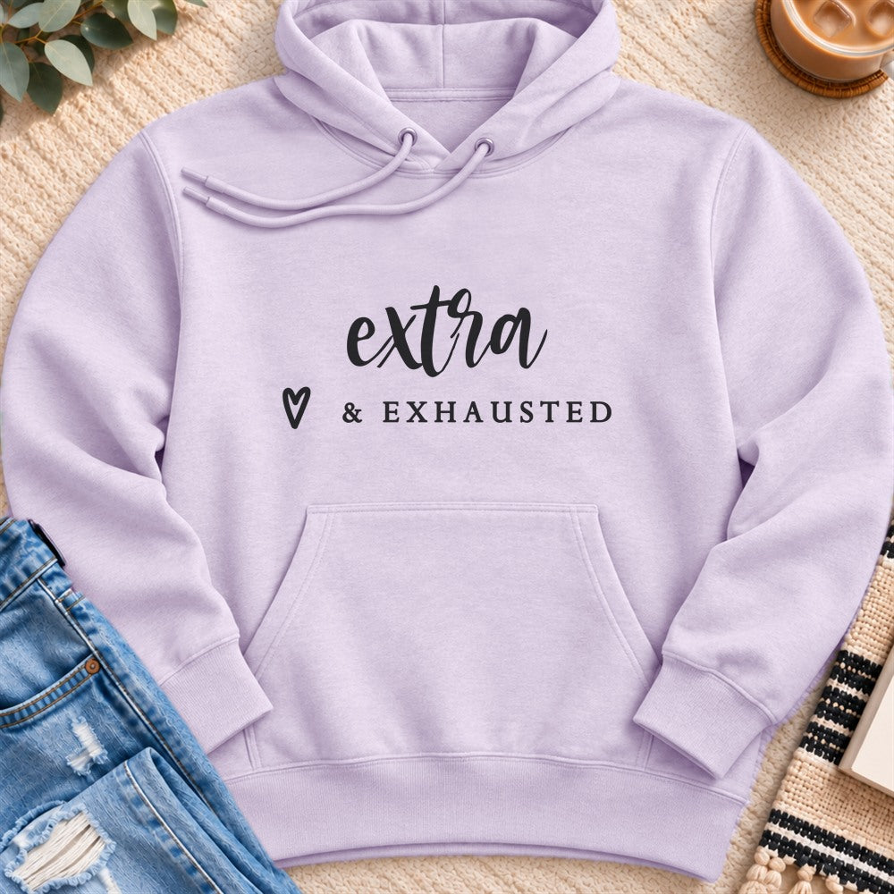 Extra & Exhausted Premium Hoodie in Lilac - Quiet Chaos Co unisex mental health hoodie