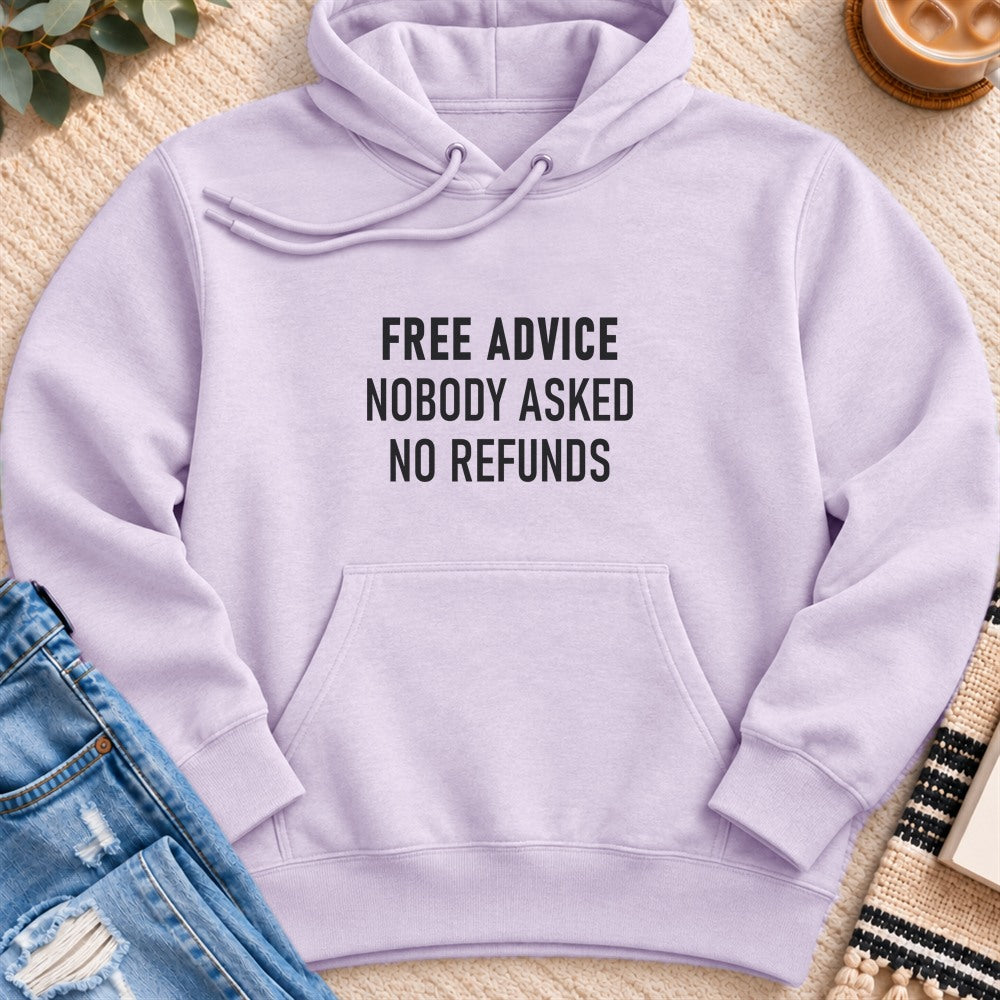 Free Advice, Nobody Asked, No Refunds Premium Hoodie in Lilac - Quiet Chaos Co unisex mental health hoodie