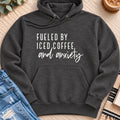 Fueled by Iced Coffee and Anxiety Premium Hoodie in Charcoal Heather - Quiet Chaos Co unisex mental health hoodie