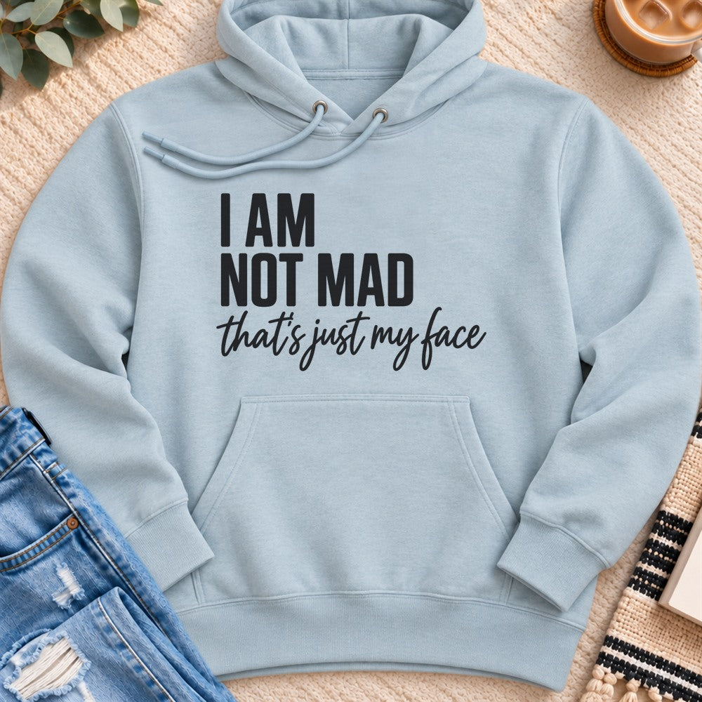I Am Not Mad, That's Just My Face Premium Hoodie in Blue Mist - Quiet Chaos Co unisex mental health hoodie