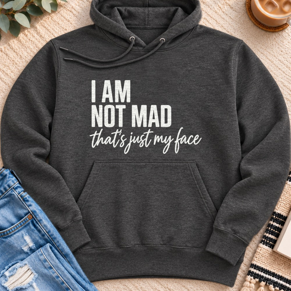I Am Not Mad, That's Just My Face Premium Hoodie in Charcoal Heather - Quiet Chaos Co unisex mental health hoodie