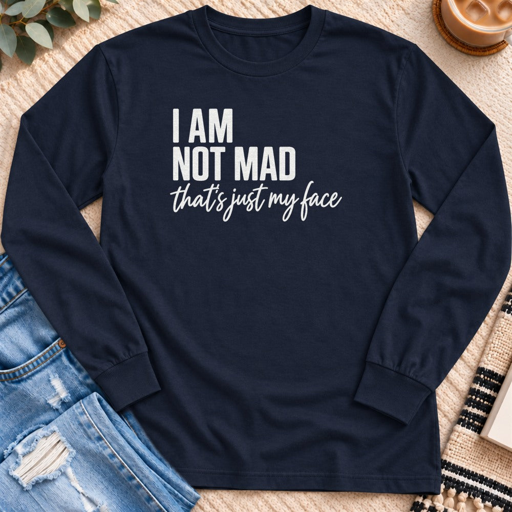 I Am Not Mad, That's Just My Face Long Sleeve in Navy - Quiet Chaos Co unisex mental health long sleeve tee