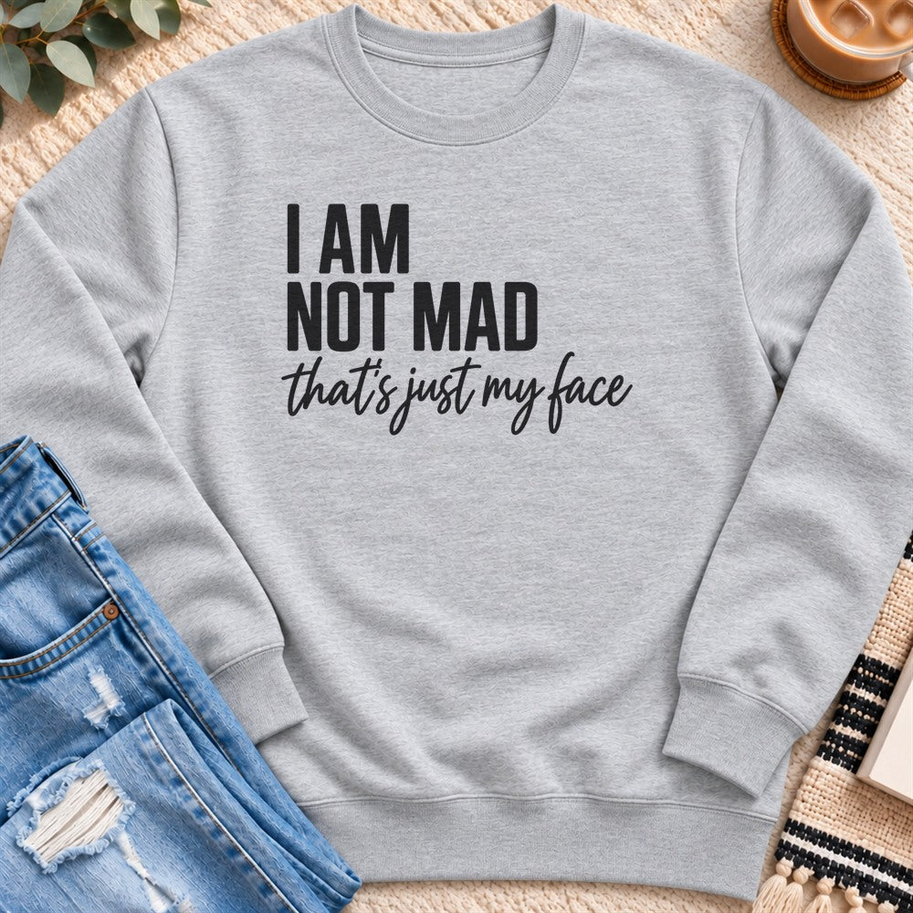 I Am Not Mad, That's Just My Face Sweatshirt in Heather Grey - Quiet Chaos Co unisex mental health sweatshirt