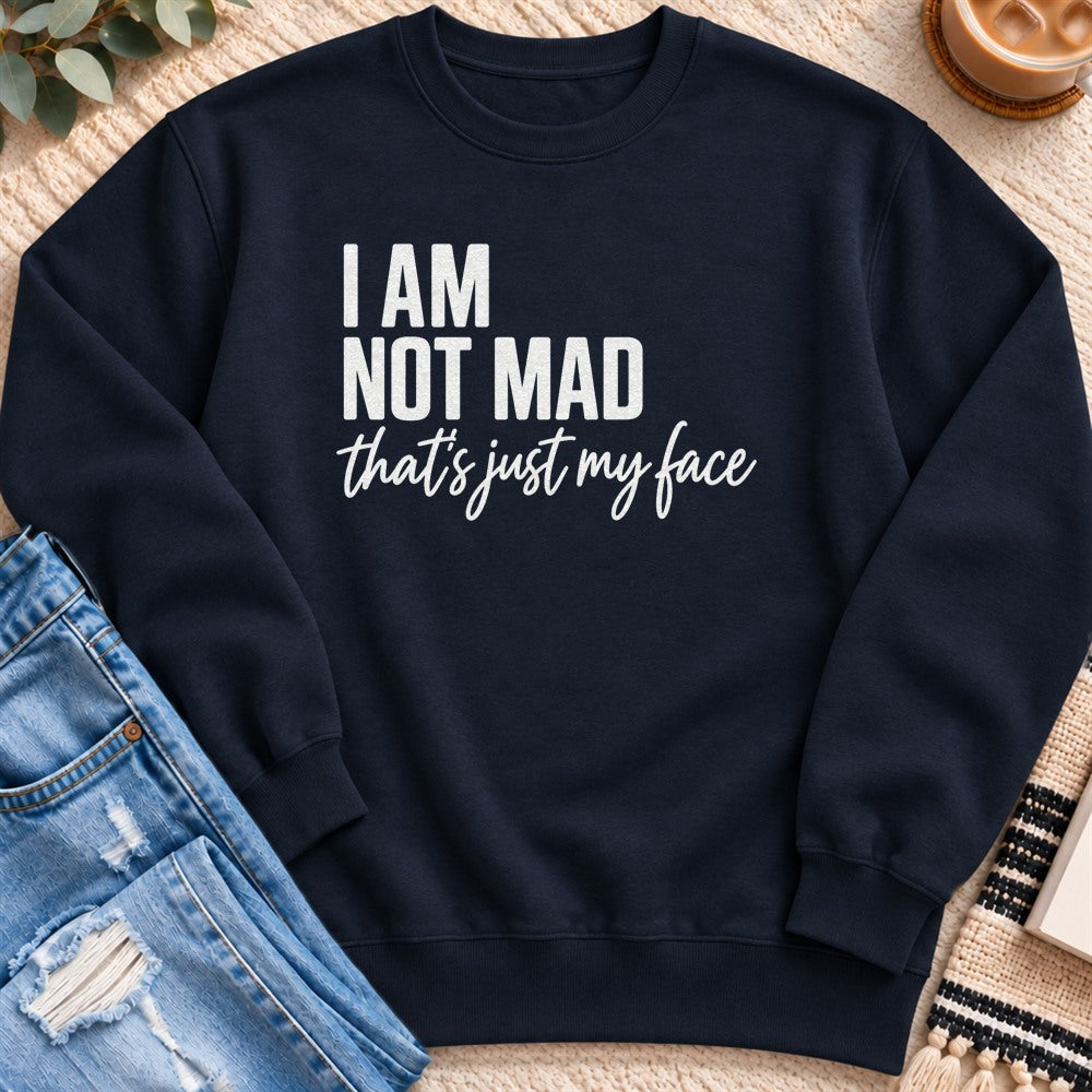 I Am Not Mad, That's Just My Face Sweatshirt in Navy - Quiet Chaos Co unisex mental health sweatshirt