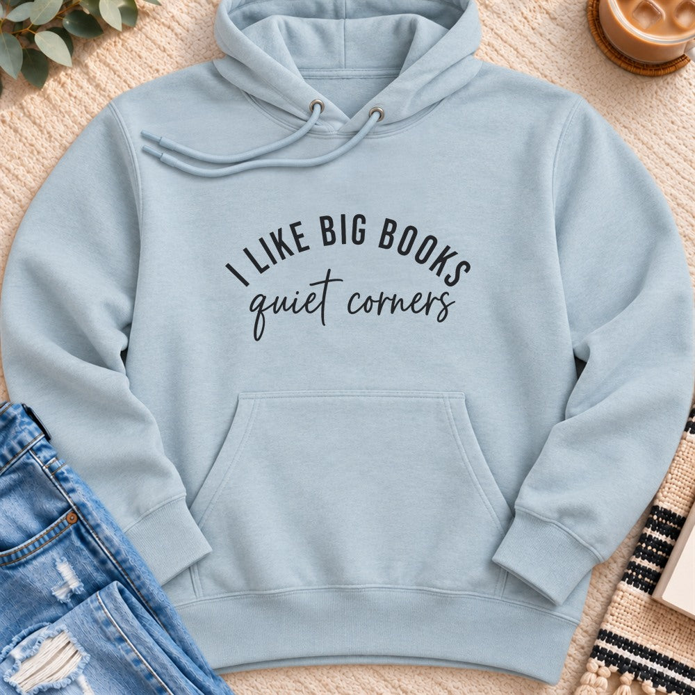 I Like Big Books, Quiet Corners Premium Hoodie in Blue Mist - Quiet Chaos Co unisex mental health hoodie