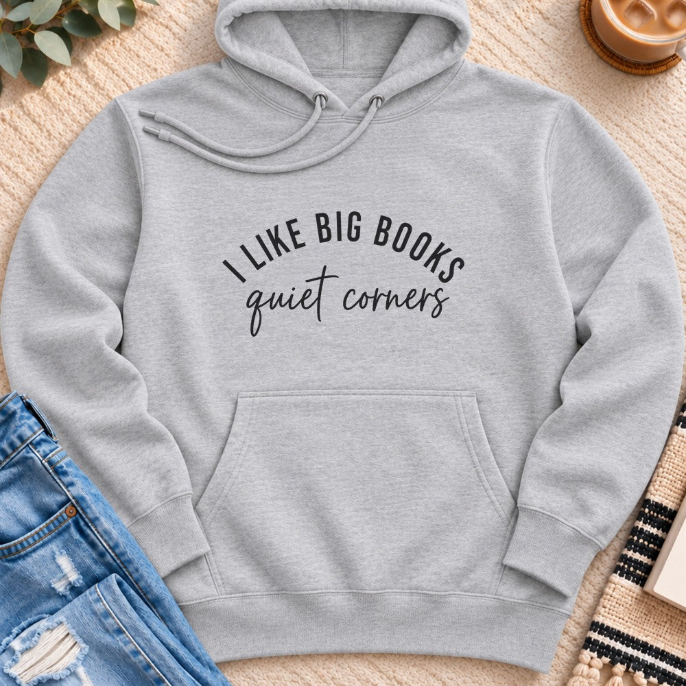 I Like Big Books, Quiet Corners Premium Hoodie in Heather Grey - Quiet Chaos Co unisex mental health hoodie