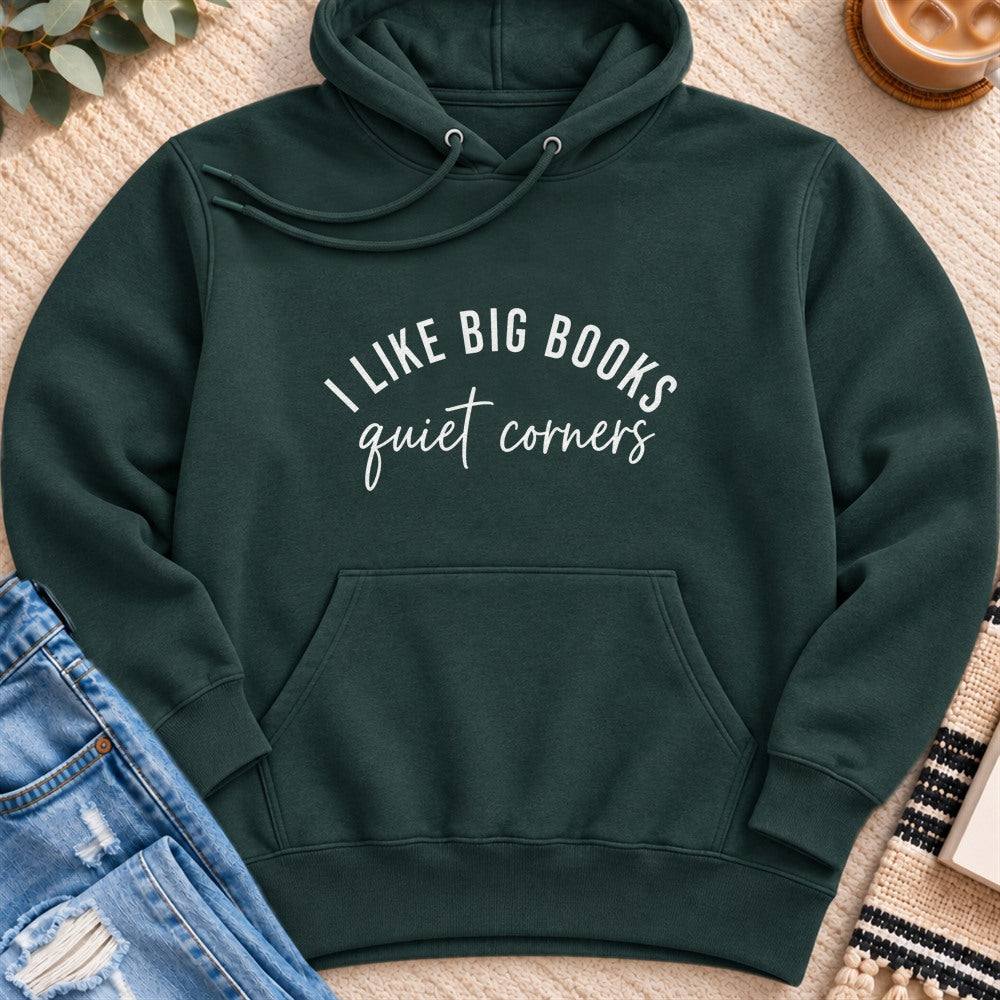 I Like Big Books, Quiet Corners Premium Hoodie in Sports Green - Quiet Chaos Co unisex mental health hoodie