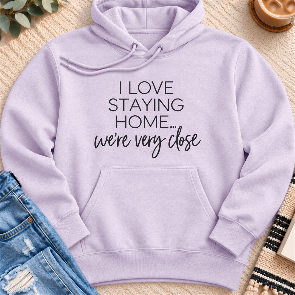 I Love Staying Home, We're Very Close Premium Hoodie in Lilac - Quiet Chaos Co unisex mental health hoodie