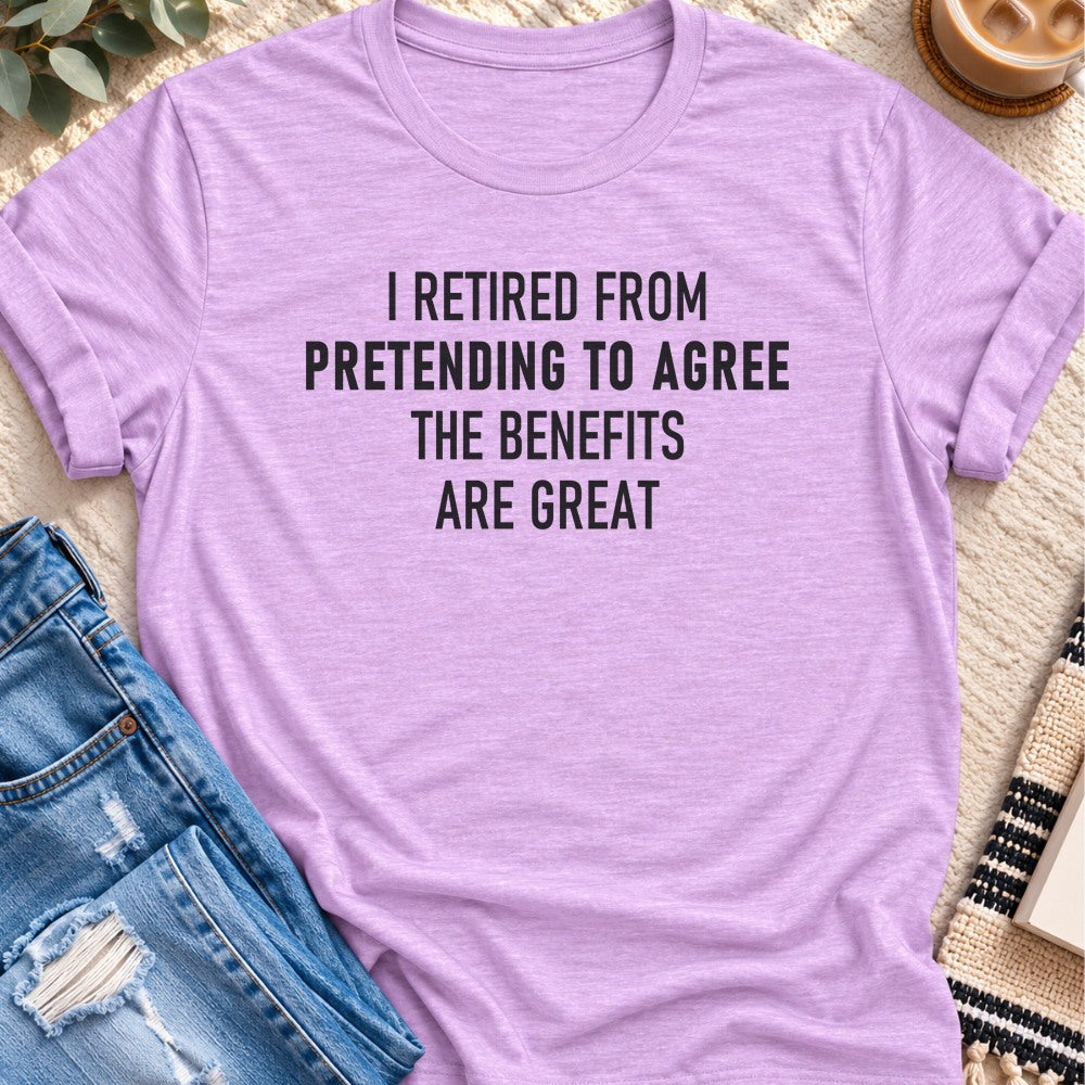 I Retired From Pretending to Agree T-Shirt in Heather Prism Lilac - Quiet Chaos Co unisex mental health tee