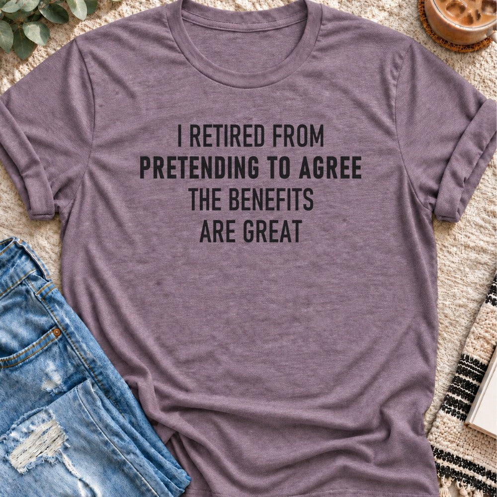 I Retired From Pretending to Agree T-Shirt in Heather Purple - Quiet Chaos Co unisex mental health tee