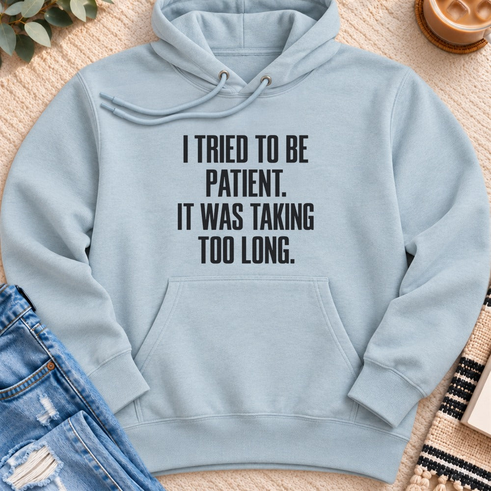 I Tried to Be Patient Premium Hoodie in Blue Mist - Quiet Chaos Co unisex mental health hoodie