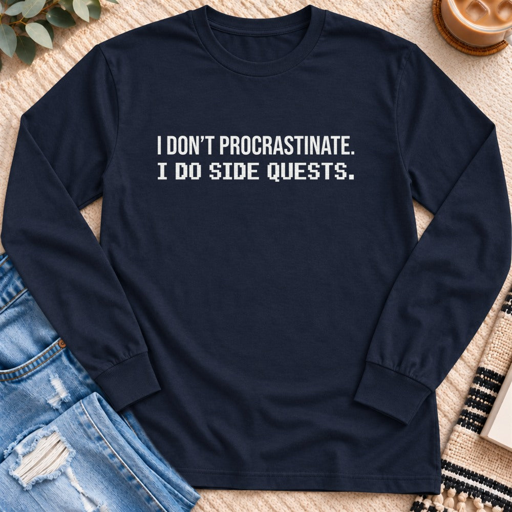 I do Side Quests Long Sleeve in Navy - Quiet Chaos Co unisex mental health long sleeve tee
