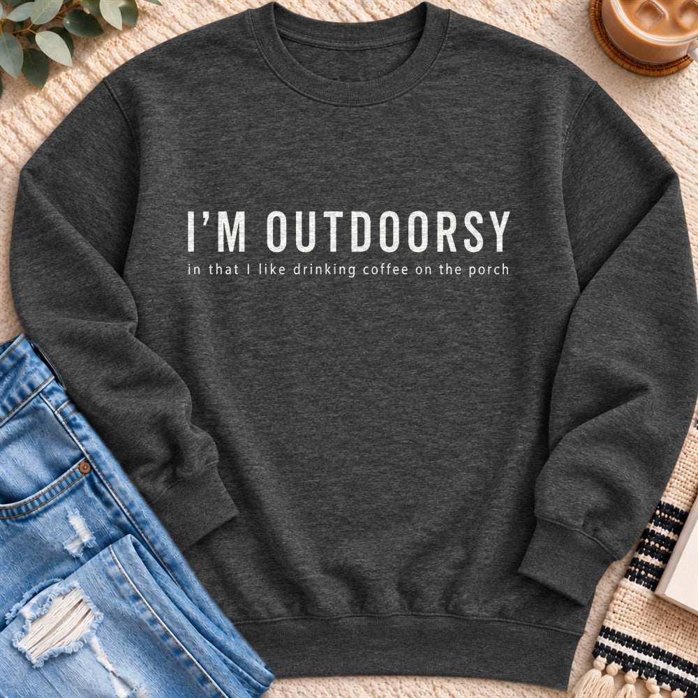 I'm Outdoorsy Sweatshirt in Charcoal Heather - Quiet Chaos Co unisex mental health sweatshirt
