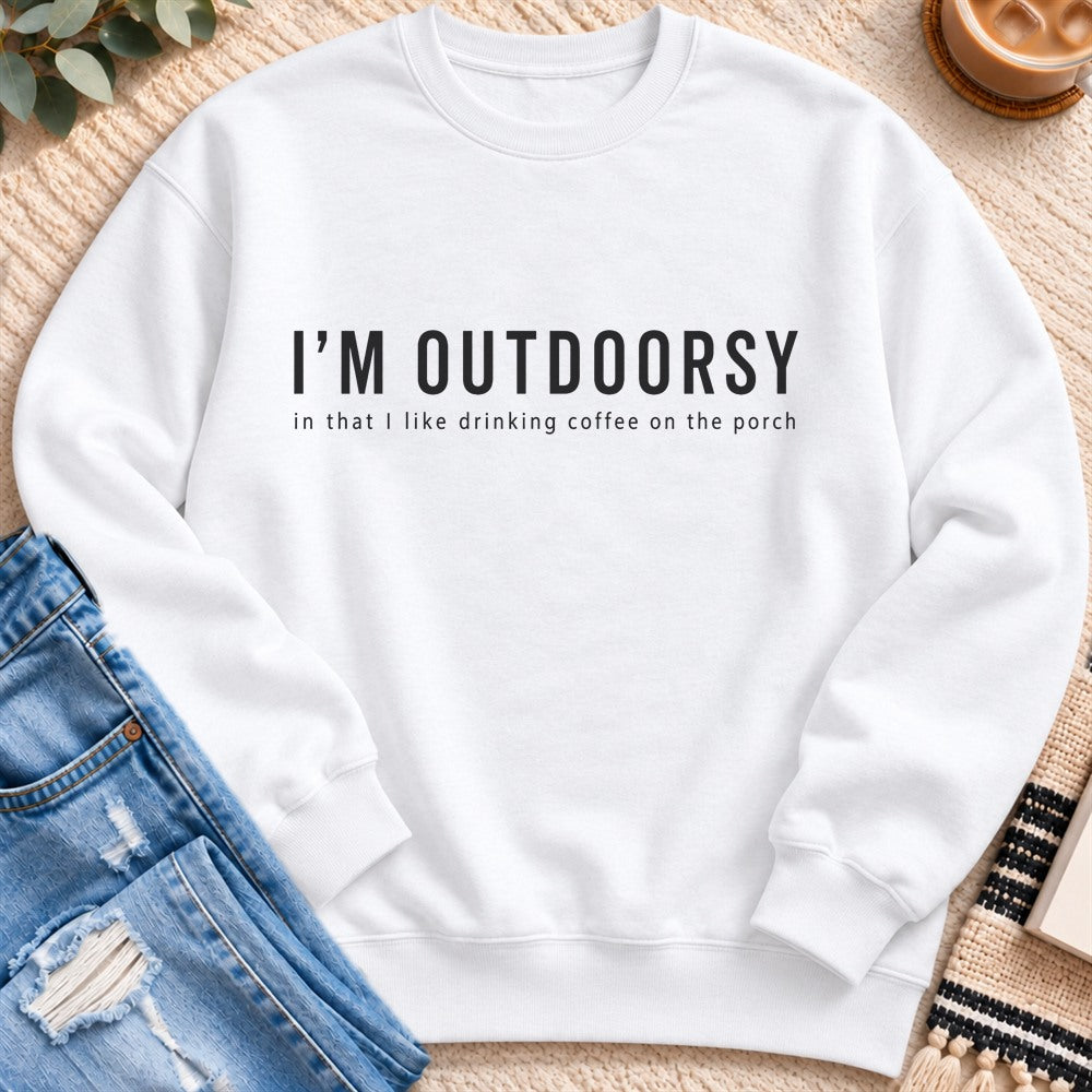 I'm Outdoorsy Sweatshirt in White - Quiet Chaos Co unisex mental health sweatshirt