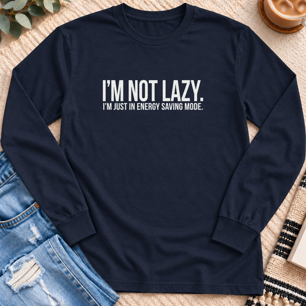I'm in Energy Saving Mode Long Sleeve in Navy - Quiet Chaos Co unisex mental health long sleeve tee