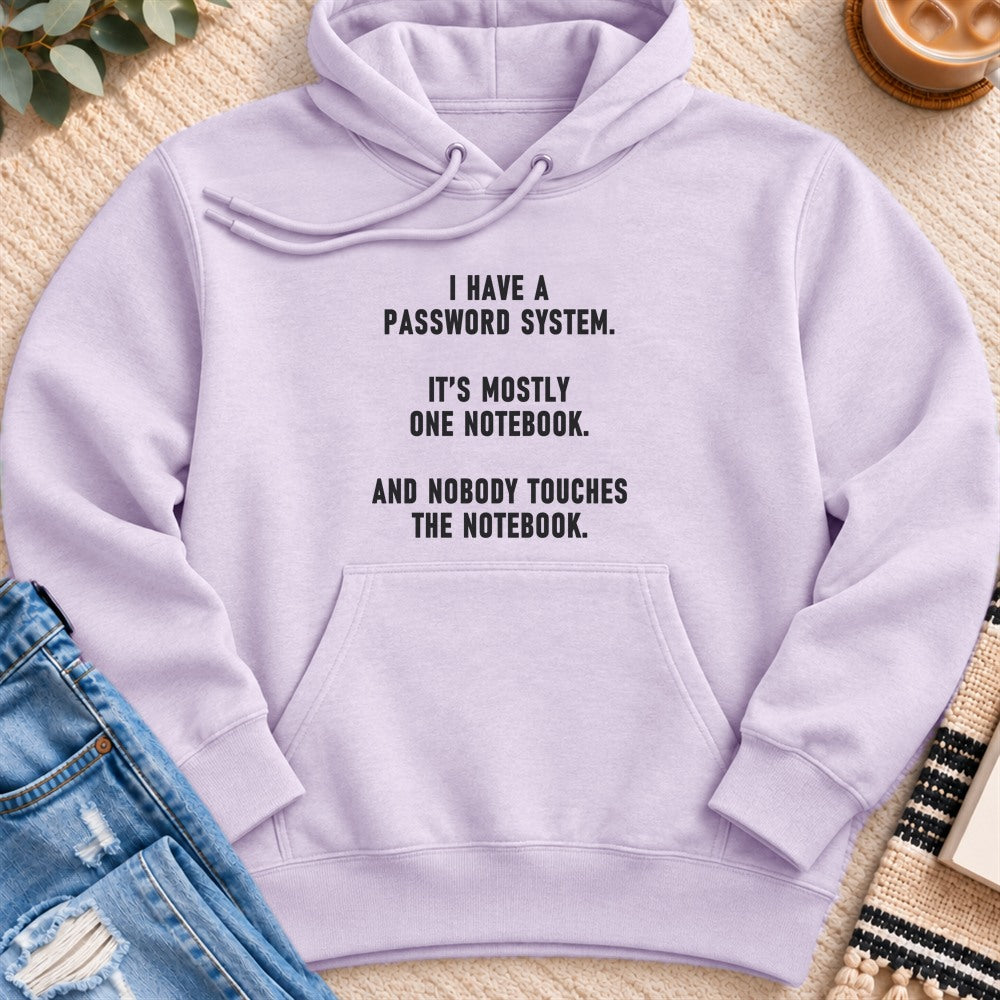 My Password System Is One Notebook Premium Hoodie in Lilac - Quiet Chaos Co unisex mental health hoodie