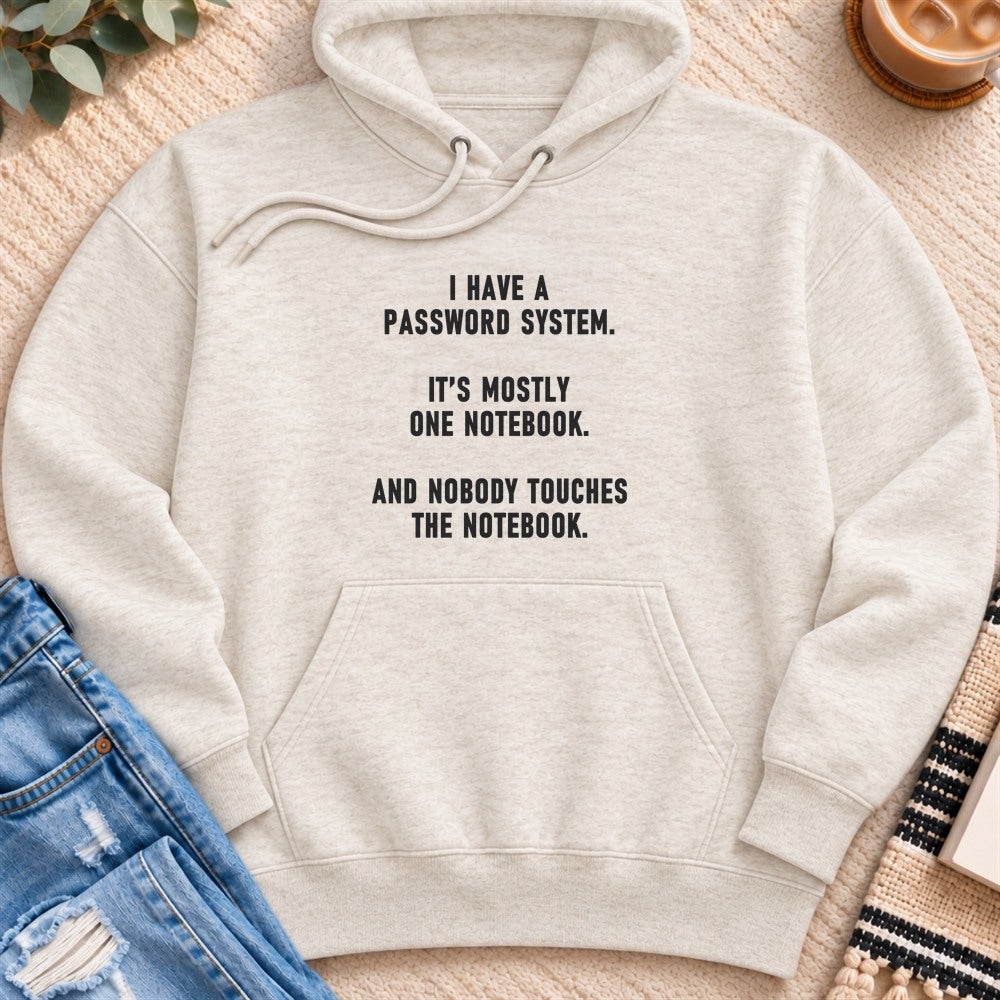 My Password System Is One Notebook Premium Hoodie in Oatmeal Heather - Quiet Chaos Co unisex mental health hoodie