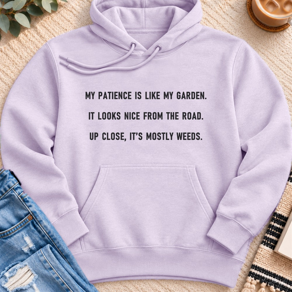 My Patience Is Like My Garden Premium Hoodie in Lilac - Quiet Chaos Co unisex mental health hoodie