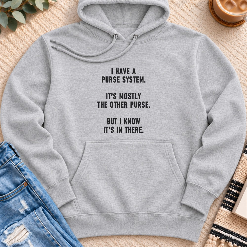 My Purse System Is the Other Purse Premium Hoodie in Heather Grey - Quiet Chaos Co unisex mental health hoodie