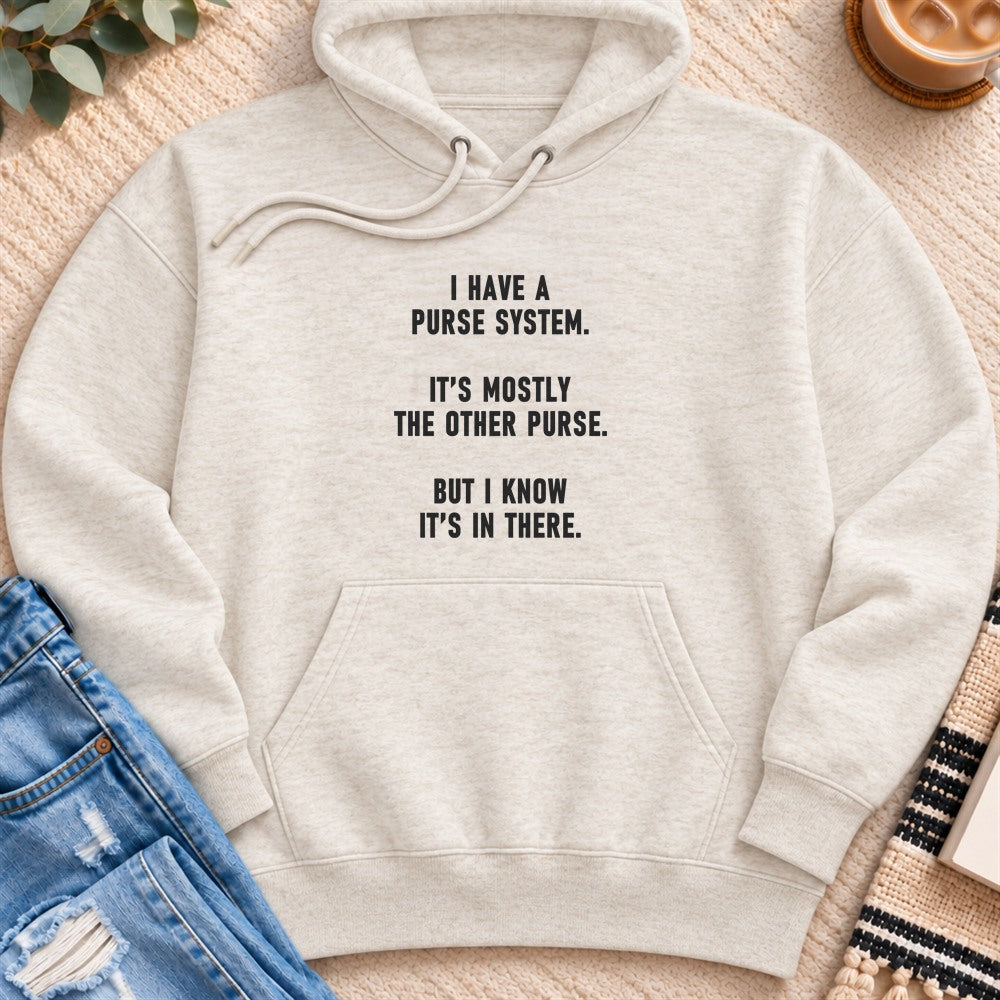 My Purse System Is the Other Purse Premium Hoodie in Oatmeal Heather - Quiet Chaos Co unisex mental health hoodie