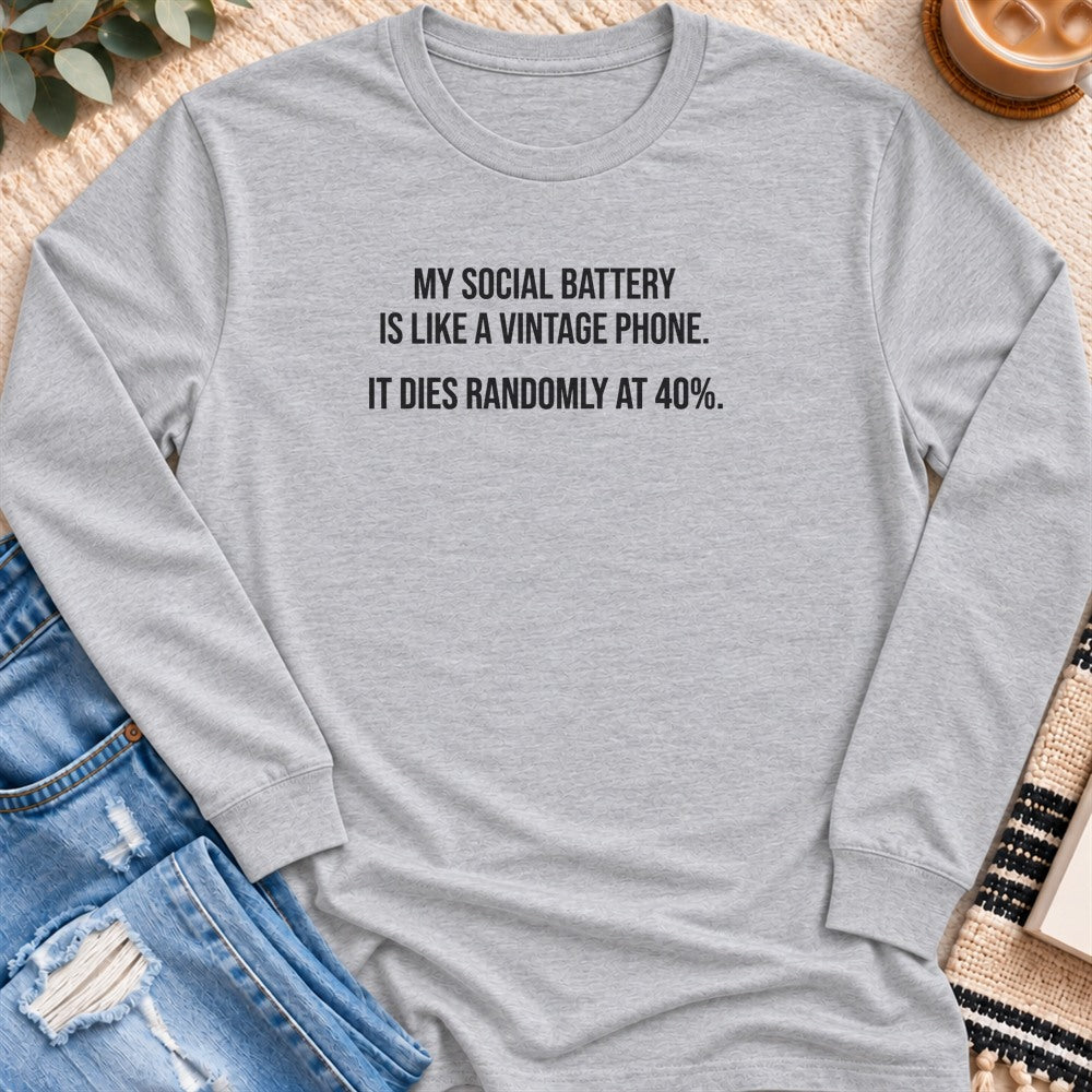 My Social Battery is Like a Vintage Phone Long Sleeve in Sport Grey - Quiet Chaos Co unisex mental health long sleeve tee