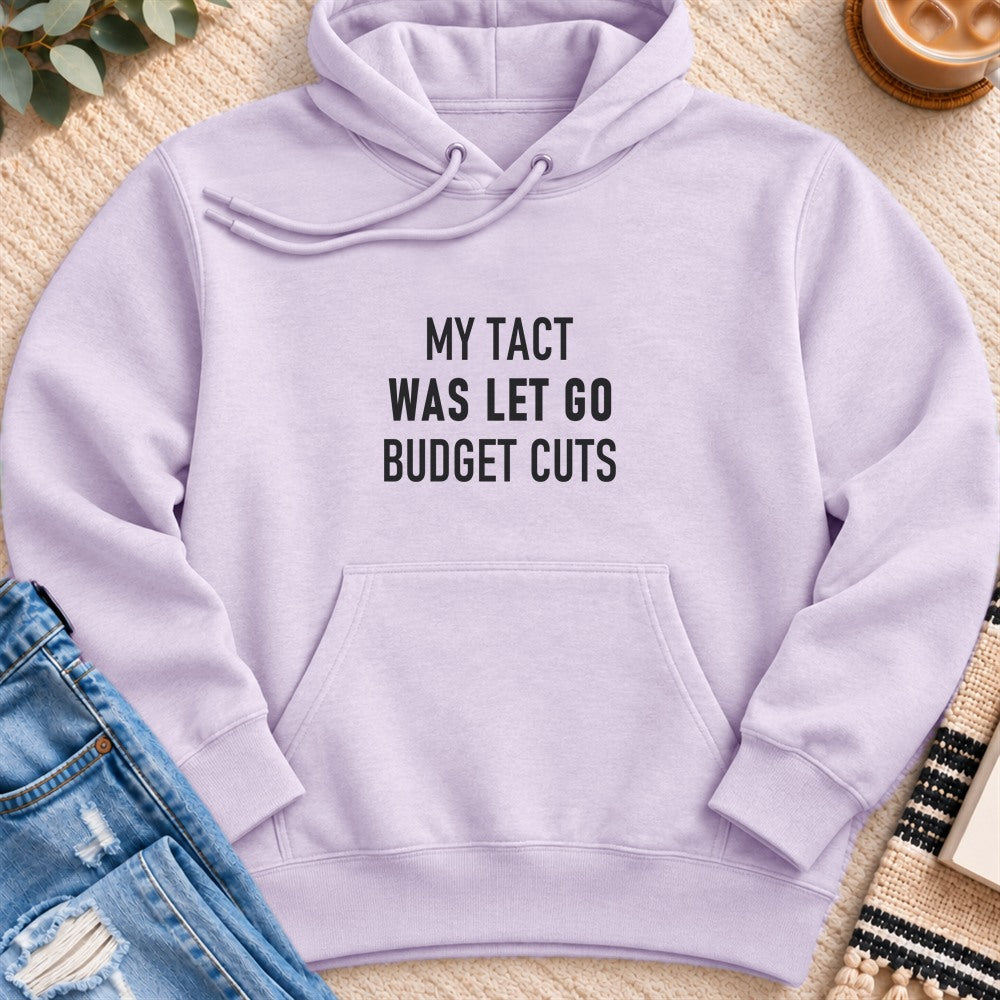 My Tact Was Let Go, Budget Cuts Premium Hoodie in Lilac - Quiet Chaos Co unisex mental health hoodie