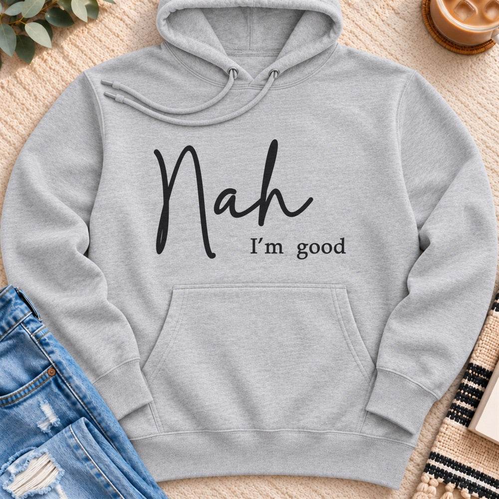 Nah, I'm Good Premium Hoodie in Heather Grey - Quiet Chaos Co unisex mental health hoodie