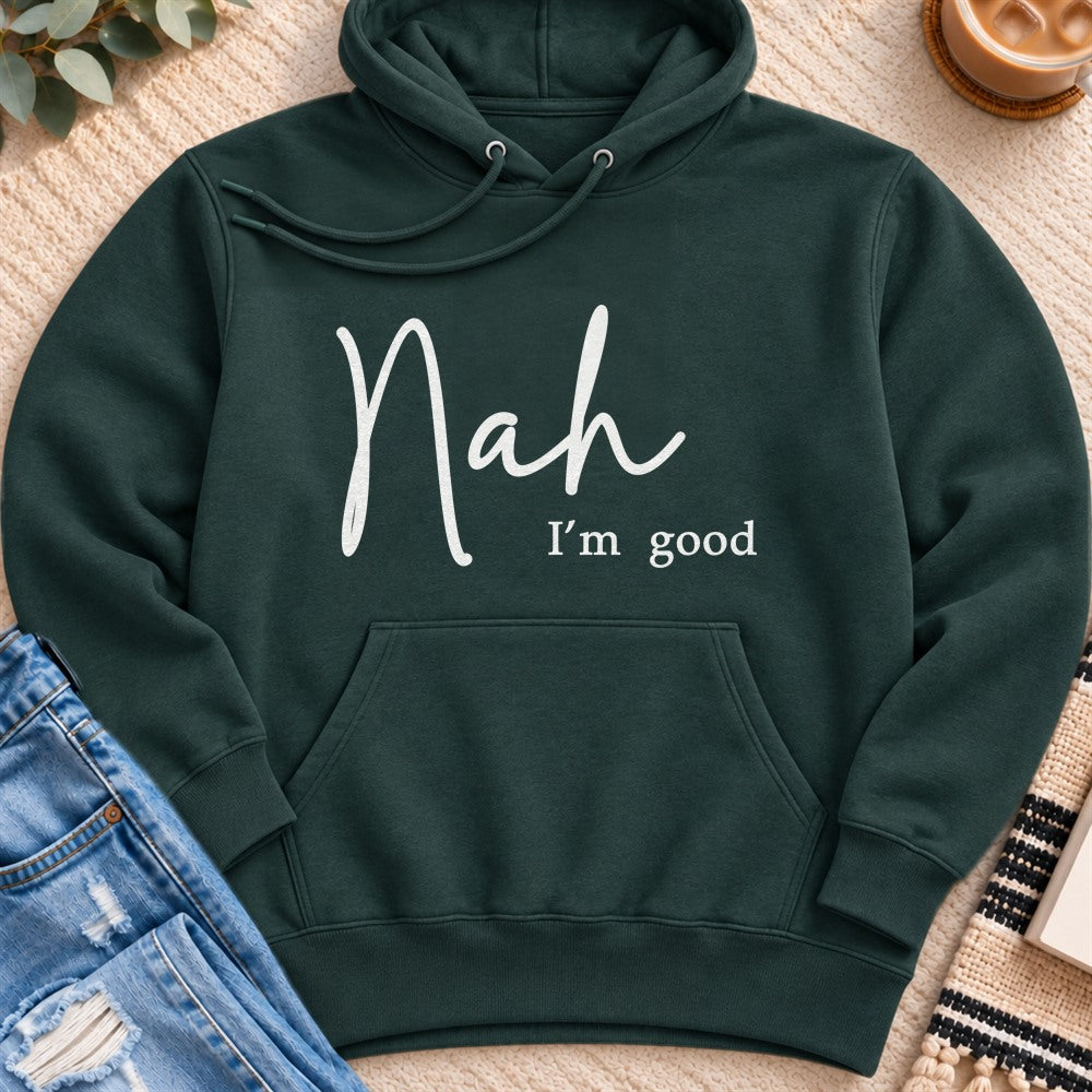 Nah, I'm Good Premium Hoodie in Sports Green - Quiet Chaos Co unisex mental health hoodie