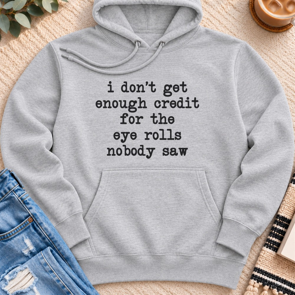 No Credit for the Eye Rolls Nobody Saw Premium Hoodie in Heather Grey - Quiet Chaos Co unisex mental health hoodie
