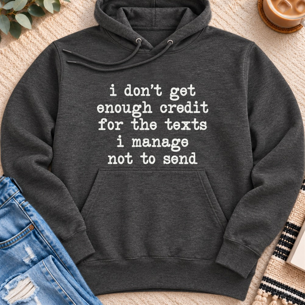No Credit for the Texts I Don't Send Premium Hoodie in Charcoal Heather - Quiet Chaos Co unisex mental health hoodie